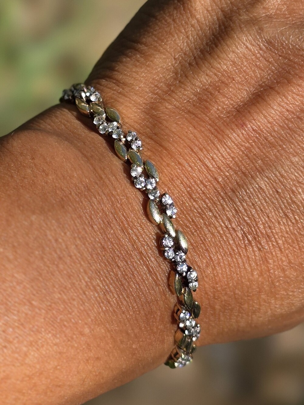 Stunning vintage triple marquise gold CZ diamond stamped 925 tennis bracelet